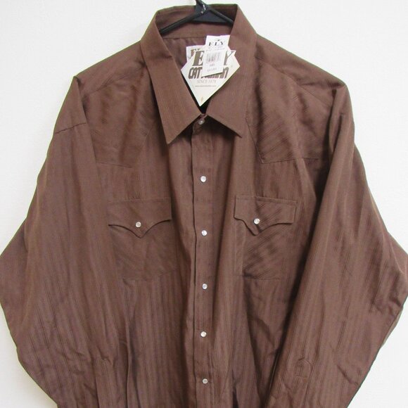 NWT Ely Cattleman Brown Striped Long Sleeve Pearl Snap Western Shirt 2XL - Picture 1 of 4